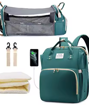 3-in-1 Luiertas Rugzak met Opvouwbaar Aankleedbed en USB-poort