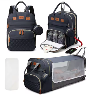 3-in-1 Luiertas Rugzak met Opvouwbaar Aankleedbed en USB-poort