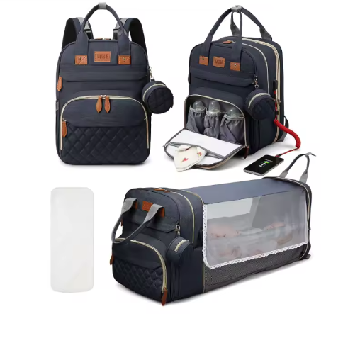 3-in-1 Luiertas Rugzak met Opvouwbaar Aankleedbed en USB-poort
