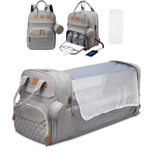 3-in-1 Luiertas Rugzak met Opvouwbaar Aankleedbed en USB-poort