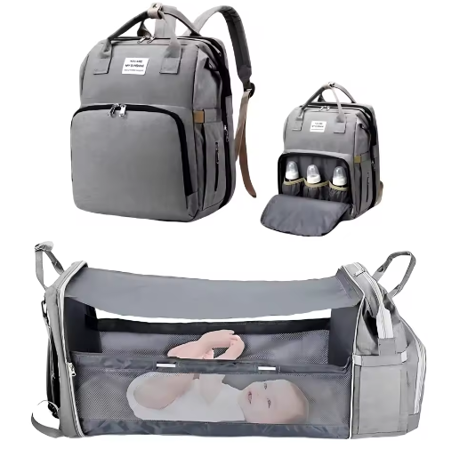 3-in-1 Luiertas Rugzak met Opvouwbaar Aankleedbed en USB-poort