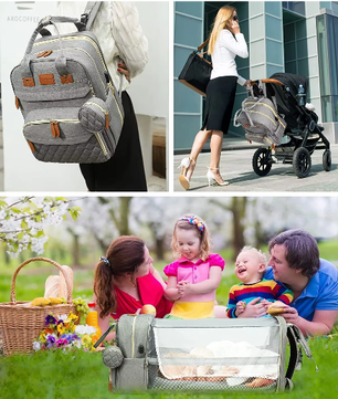 3-in-1 Luiertas Rugzak met Opvouwbaar Aankleedbed en USB-poort