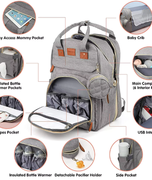 3-in-1 Luiertas Rugzak met Opvouwbaar Aankleedbed en USB-poort
