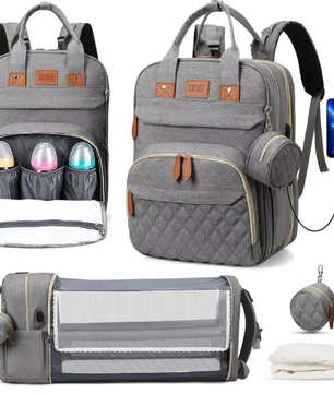 3-in-1 Luiertas Rugzak met Opvouwbaar Aankleedbed en USB-poort