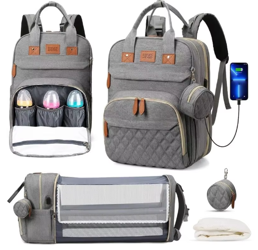 3-in-1 Luiertas Rugzak met Opvouwbaar Aankleedbed en USB-poort