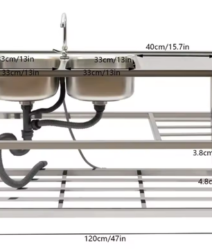 Vrijstaande RVS Dubbele Spoelbak met Kraan – Professionele Wastafel voor Keuken, Restaurant en Garage