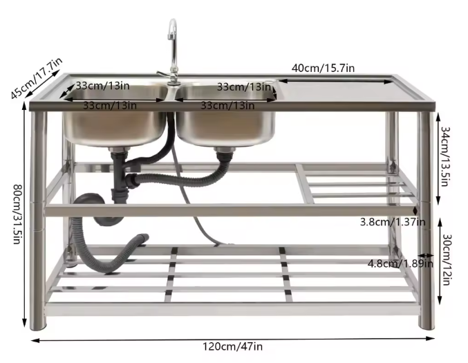 Vrijstaande RVS Dubbele Spoelbak met Kraan – Professionele Wastafel voor Keuken, Restaurant en Garage
