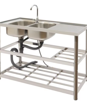 Vrijstaande RVS Dubbele Spoelbak met Kraan – Professionele Wastafel voor Keuken, Restaurant en Garage