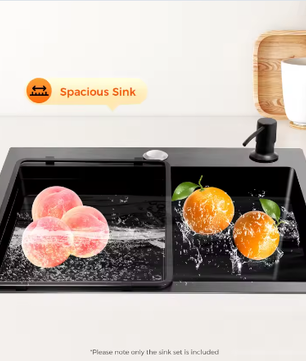 Zwarte RVS Keukenspoelbak met Nano-Coating – Enkele Spoelbak met Afvoerset, Modern en Handgemaakt