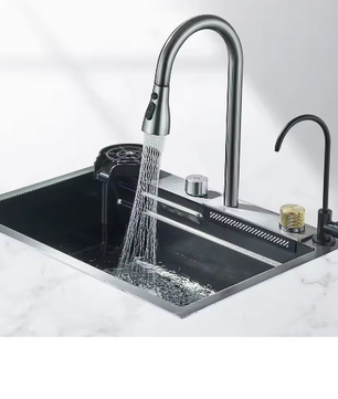Waterval RVS Aanrecht Spoelbak 304 – Grote Enkele Inbouw Wastafel met Bekerreiniger