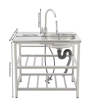 Vrijstaande RVS Spoelbak met 2-Laags Opbergrek – Utility Handwasstation voor Keuken en Buiten
