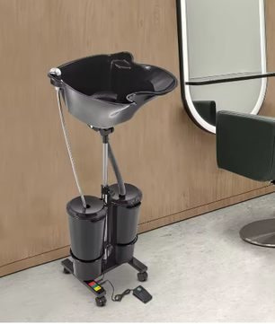 Mobiele Haarwastafel in Hoogte Verstelbaar – Draagbare Shampoobak met 2 Wateremmers voor Salon en Spa