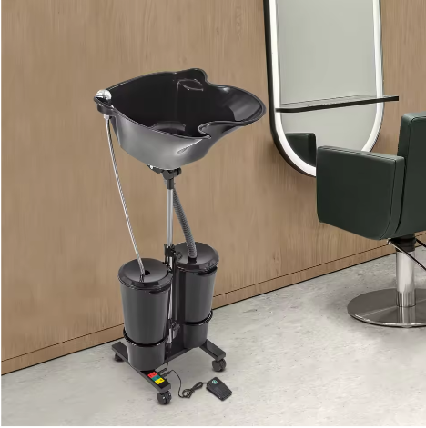 Mobiele Haarwastafel in Hoogte Verstelbaar – Draagbare Shampoobak met 2 Wateremmers voor Salon en Spa