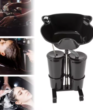 Mobiele Haarwastafel in Hoogte Verstelbaar – Draagbare Shampoobak met 2 Wateremmers voor Salon en Spa