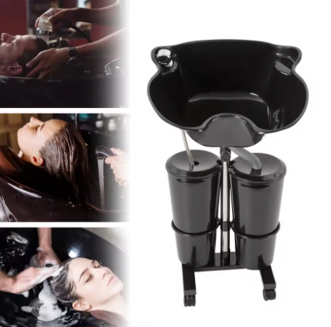 Mobiele Haarwastafel in Hoogte Verstelbaar – Draagbare Shampoobak met 2 Wateremmers voor Salon en Spa