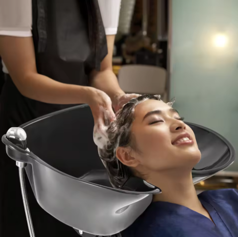 Mobiele Haarwastafel in Hoogte Verstelbaar – Draagbare Shampoobak met 2 Wateremmers voor Salon en Spa