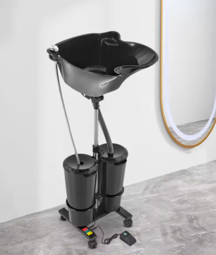 Mobiele Haarwastafel in Hoogte Verstelbaar – Draagbare Shampoobak met 2 Wateremmers voor Salon en Spa