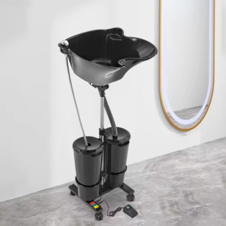 Mobiele Haarwastafel in Hoogte Verstelbaar – Draagbare Shampoobak met 2 Wateremmers voor Salon en Spa