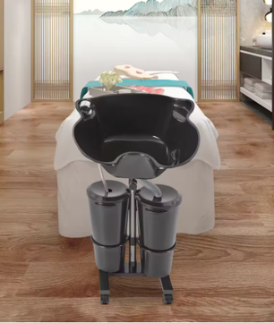 Mobiele Haarwastafel in Hoogte Verstelbaar – Draagbare Shampoobak met 2 Wateremmers voor Salon en Spa
