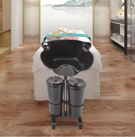 Mobiele Haarwastafel in Hoogte Verstelbaar – Draagbare Shampoobak met 2 Wateremmers voor Salon en Spa
