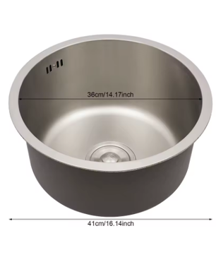 Ronde Keukenspoelbak 41 cm – Onderbouw Roestvrijstalen Wastafel, Eenvoudige Installatie