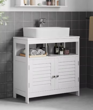 Wastafel Onderkast Badkamer – Witte Opbergkast met Lattendeuren