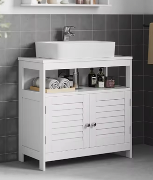 Wastafel Onderkast Badkamer – Witte Opbergkast met Lattendeuren