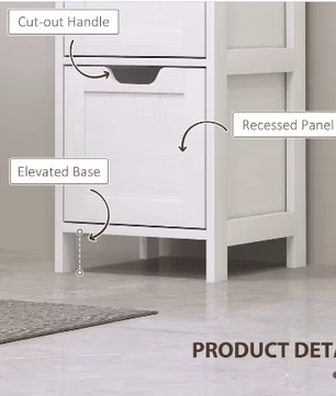 Hoog Badkamermeubel met 3 Lades en 2 Open Vakken – Compact en Modern