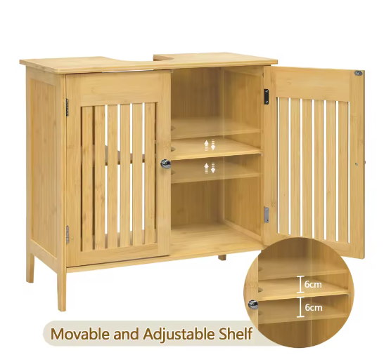 Badkamerkast 60×60×30 cm Onder Wastafel met Lattendeuren