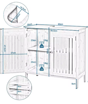 Badkamerkast 60×60×30 cm Onder Wastafel met Lattendeuren
