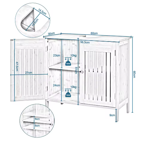 Badkamerkast 60×60×30 cm Onder Wastafel met Lattendeuren