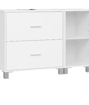 Witte Badkamerkast met 2 Lades en Zijkast 90×60×30 cm
