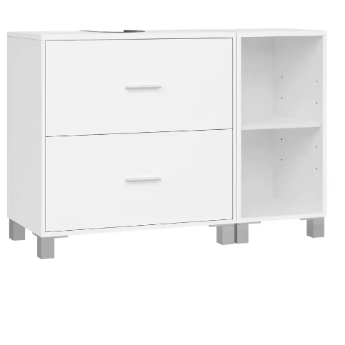 Witte Badkamerkast met 2 Lades en Zijkast 90×60×30 cm