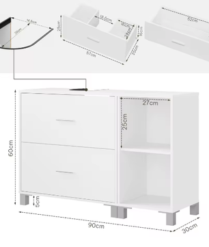 Witte Badkamerkast met 2 Lades en Zijkast 90×60×30 cm