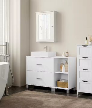 Witte Badkamerkast met 2 Lades en Zijkast 90×60×30 cm