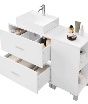 Witte Badkamerkast met 2 Lades en Zijkast 90×60×30 cm