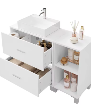Witte Badkamerkast met 2 Lades en Zijkast 90×60×30 cm
