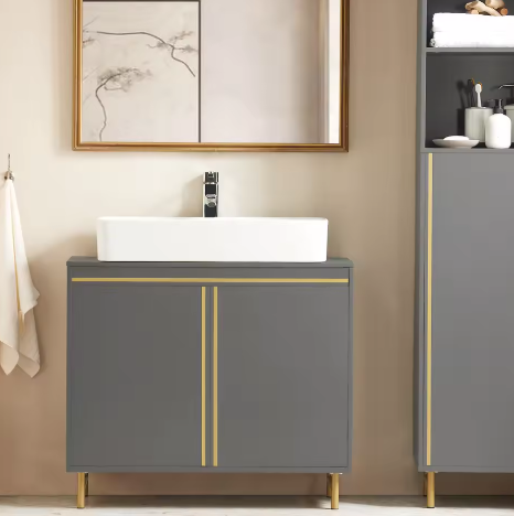 Wastafel Onderkast Grijs met Goudkleurig Frame – Badkamermeubel