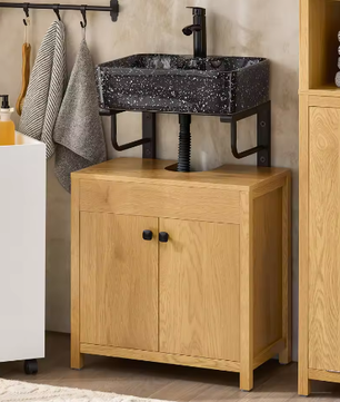 Wastafel Onderkast Badkamer – 2-Deurs Opbergkast met Verstelbare Plank, Natuurlijke Look 60×60×35 cm