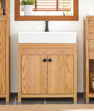 Wastafel Onderkast Badkamer – 2-Deurs Opbergkast met Verstelbare Plank, Natuurlijke Look 60×60×35 cm