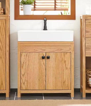 Wastafel Onderkast Badkamer – 2-Deurs Opbergkast met Verstelbare Plank, Natuurlijke Look 60×60×35 cm