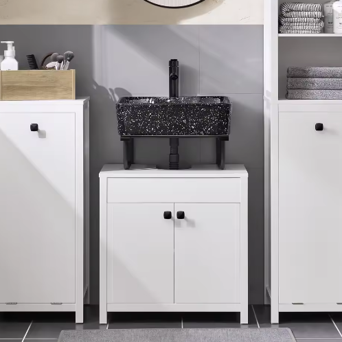 Wastafel Onderkast Badkamer – 2-Deurs Opbergkast met Verstelbare Plank, Natuurlijke Look 60×60×35 cm