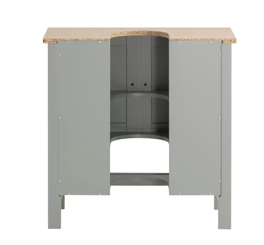 Wastafel Onderkast Badkamer – Lichtgrijs Badkamermeubel met Deuren en Open Vak 60×60×30 cm