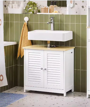 Wastafel Onderkast Badkamer – MDF Opbergkast met Lamellendeur en 2 Planken
