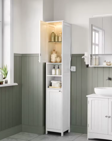 Hoge Badkamer Ladekast met Verlichting en Verstelbare Planken