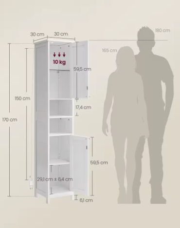 Hoge Badkamer Ladekast met Verlichting en Verstelbare Planken