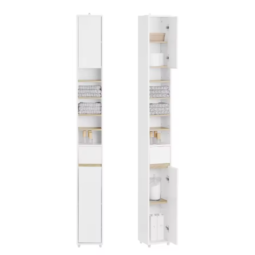 Smalle Hoge Badkamerkast met 5 Vakken, Lade en Deuren