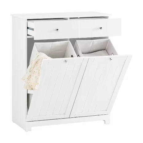 Badkamerkast met Wasmand en 2 Lades – Moderne Waskast van MDF, 78 × 90 × 38 cm