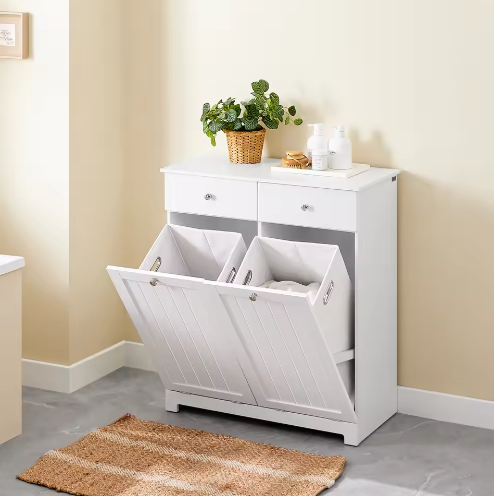 Badkamerkast met Wasmand en 2 Lades – Moderne Waskast van MDF, 78 × 90 × 38 cm