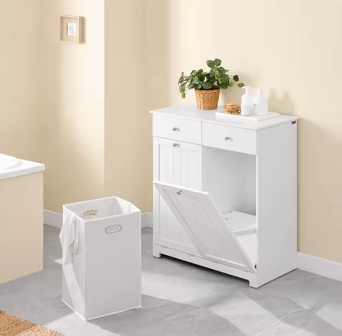 Badkamerkast met Wasmand en 2 Lades – Moderne Waskast van MDF, 78 × 90 × 38 cm